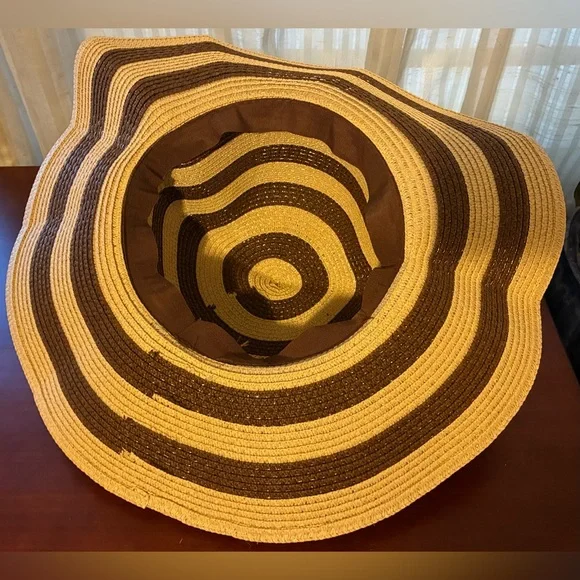 Striped Wide-Brim Sun Hat - Brown & Natural - Picture 5 of 8